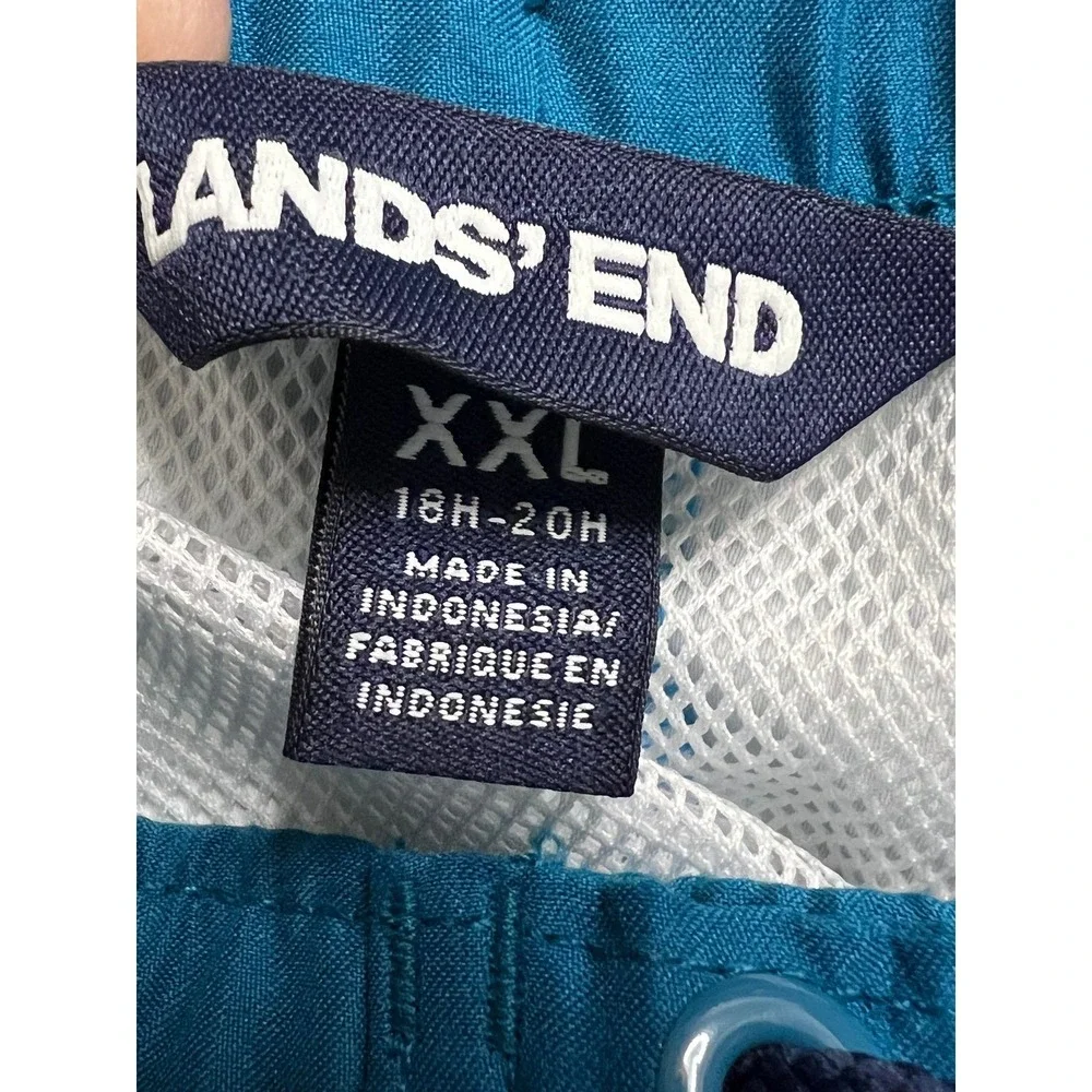 Lands End Swim Trunks Mens XXL Blue Teal Starburst Cargo Pocket Nautical Summer
